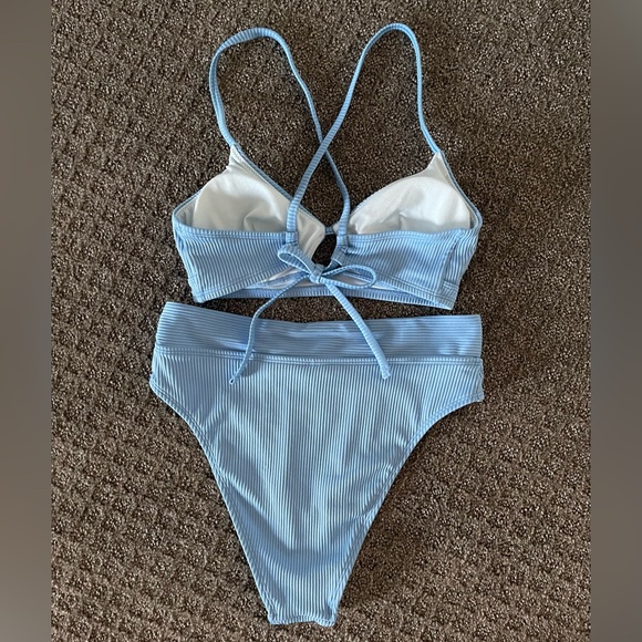 Light Blue Ribbed Bikini Set - Picture 2 of 4